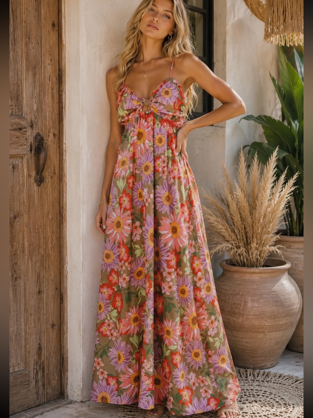 Baltic Born Rosalee Floral toe back strappy Maxi Dress Size Small 8126